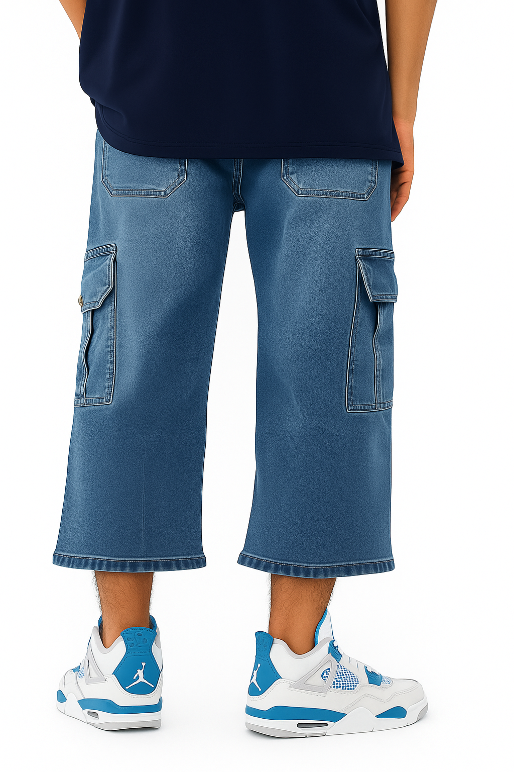 Men's Cargo Denim Shorts with Embroidered Logo