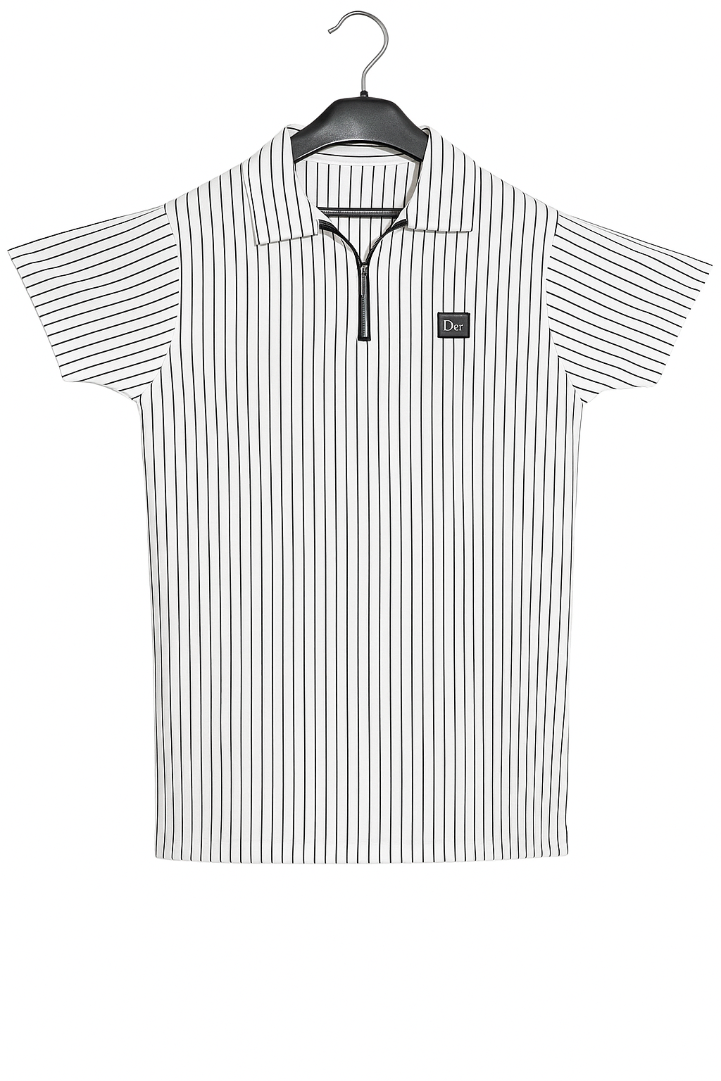 Men’s Vertical Stripe Polo Shirt with Half-Zip Closure