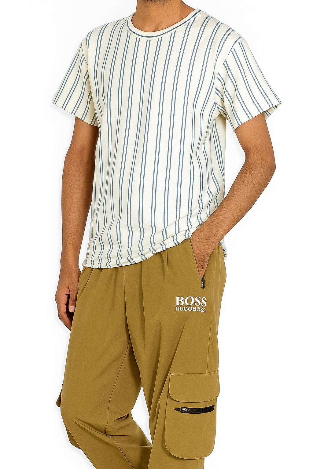 Men’s Classic Vertical Stripe T-Shirt - Off-White & Navy