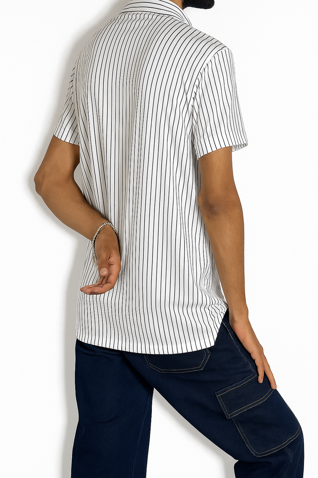 Men’s Vertical Stripe Polo Shirt with Half-Zip Closure