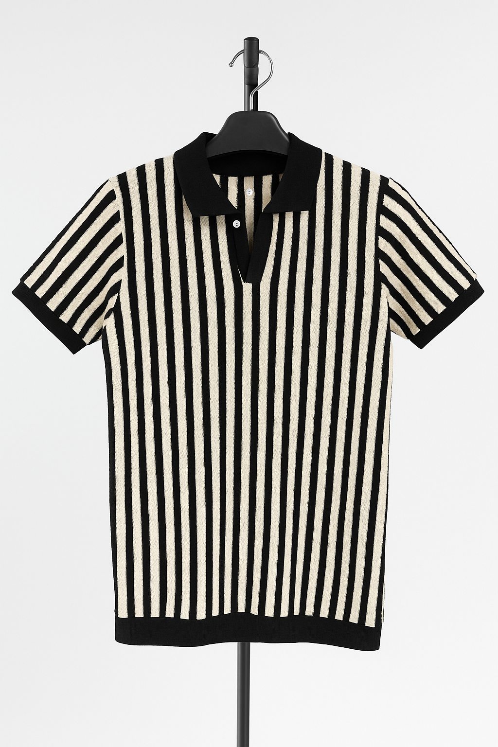 Men’s Vertical Striped Knit Polo Shirt