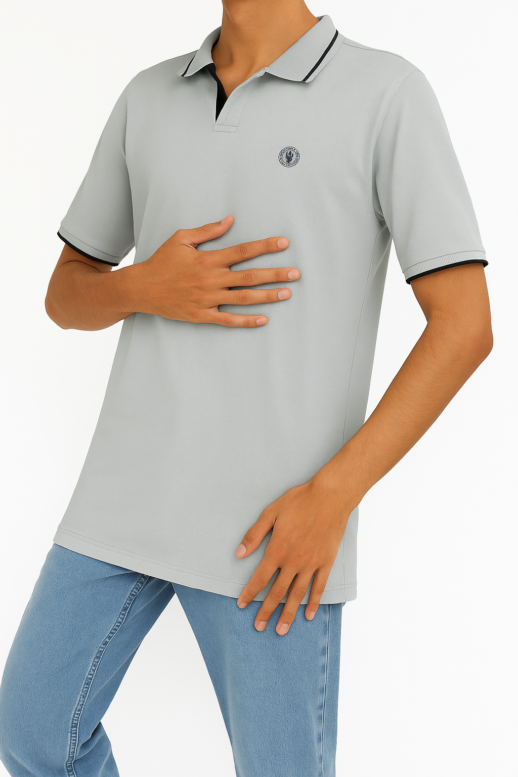 Classic lite Green Polo Shirt with Contrast Collar