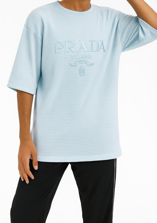 Prada Milano Light Blue Embossed Logo T-Shirt