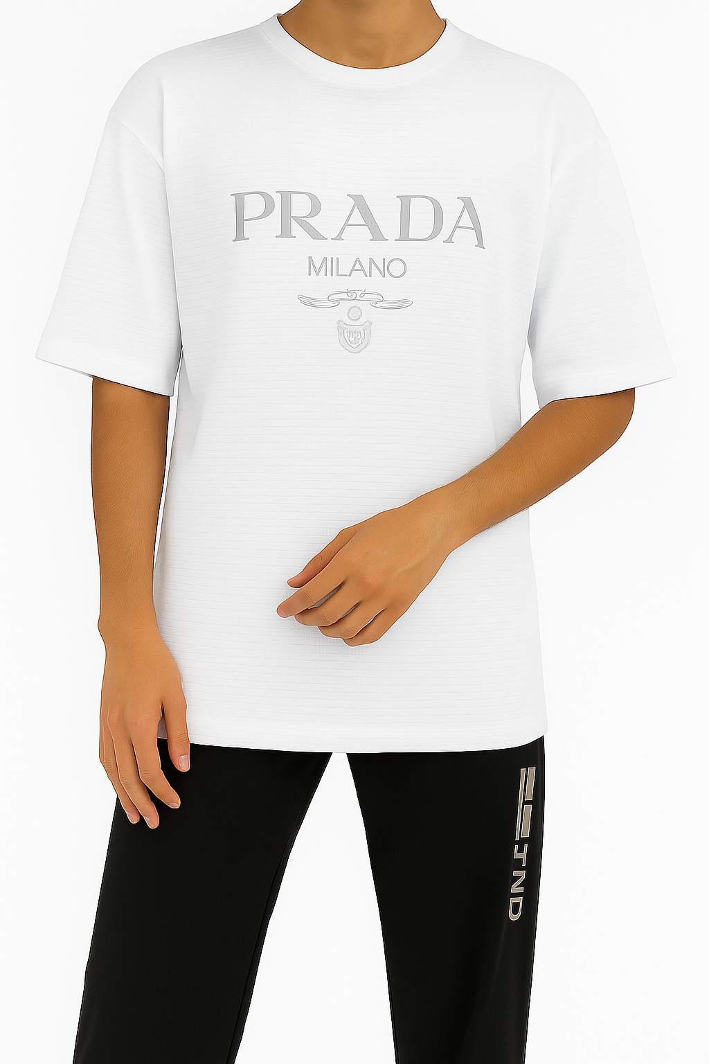 Prada Milano Light Blue Embossed Logo T-Shirt