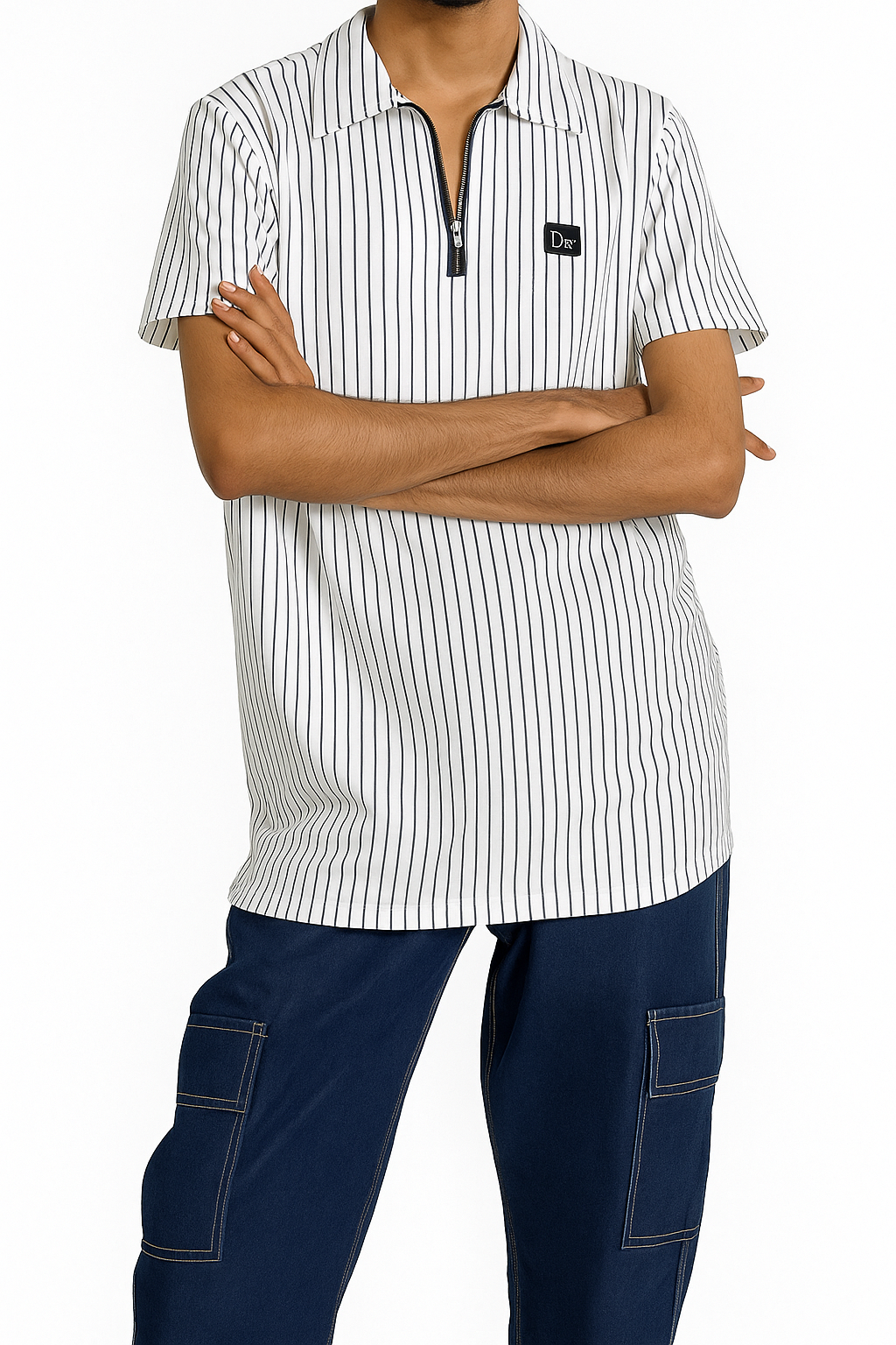 Men’s Vertical Stripe Polo Shirt with Half-Zip Closure