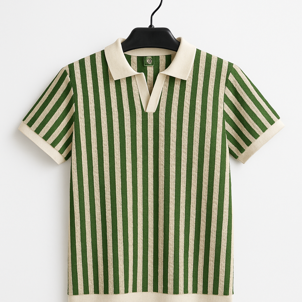 Men’s Vertical Striped Knit Polo Shirt
