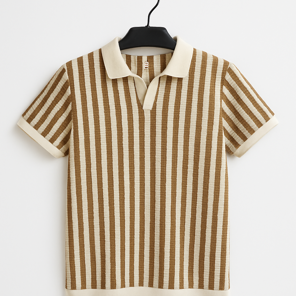 Men’s Vertical Striped Knit Polo Shirt